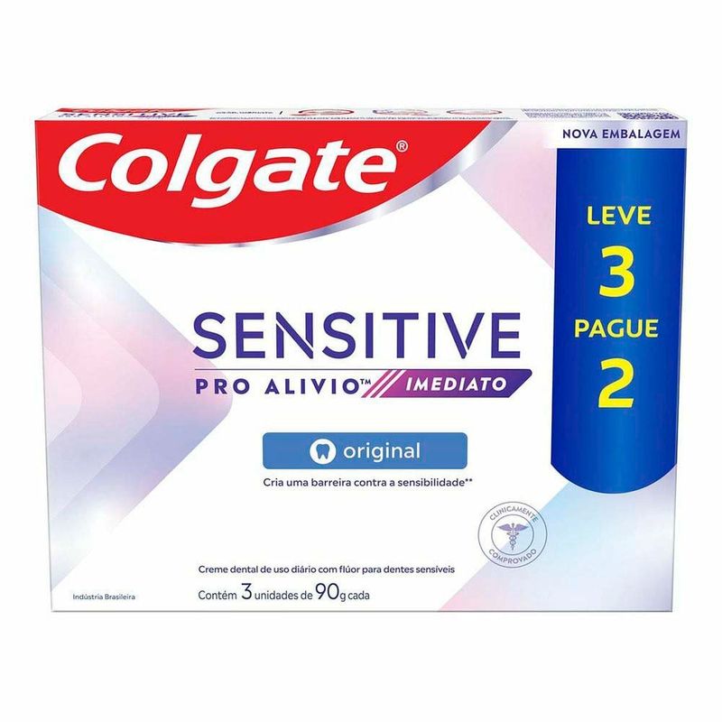 creme dental colgate sensitive pro alívio imediato 90g 3 unidades