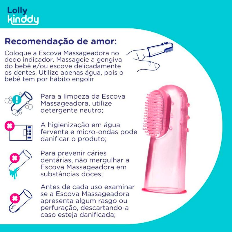 escova massageadora lolly kinddy 0+ rosa