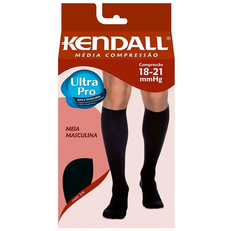 meia masculina média compressão 3/4 g kendall preta 1 par