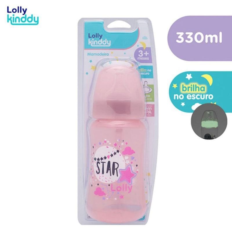 mamadeira lolly kinddy big star 3 + meses rosa 330ml