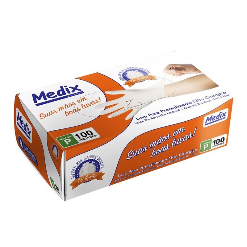 luvas para procedimento látex medix com pó tamanho p 100 unidades