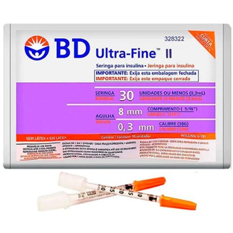 seringa para insulina bd ultra-fine ii 0,3 ml 8x0,3mm 10 unidades