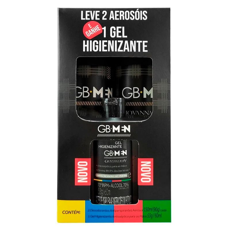 kit giovanna baby men 2 desadorante aerosol + gel higienizante