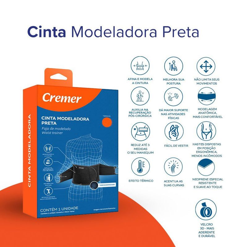 cinta modeladora cremer preta tamanho g 1 unidade