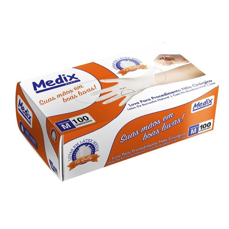 luvas para procedimento látex medix com pó tamanho m 100 unidades