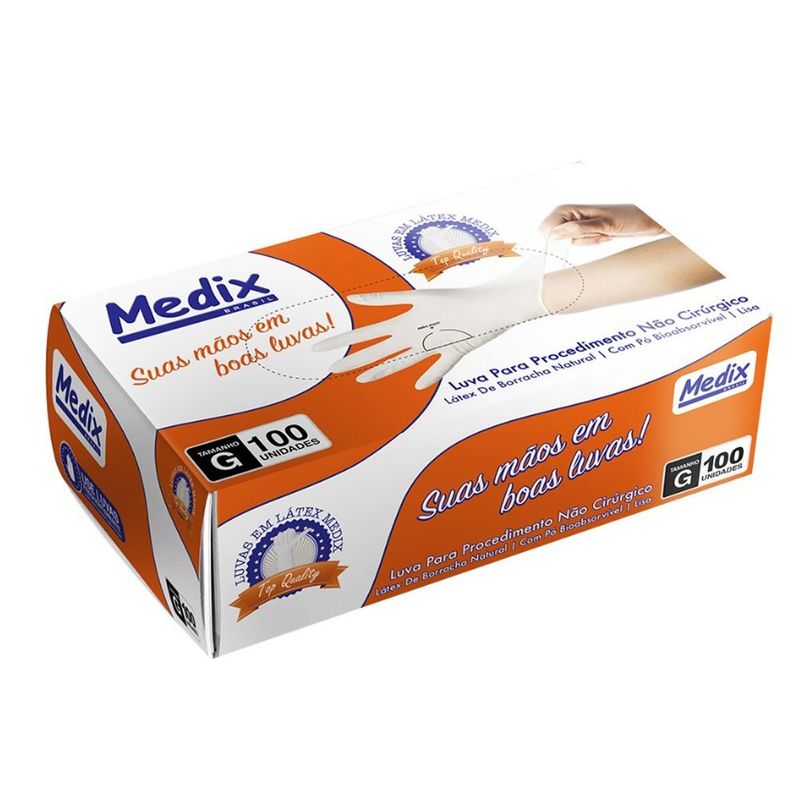 luvas para procedimento látex medix com pó tamanho g 100 unidades