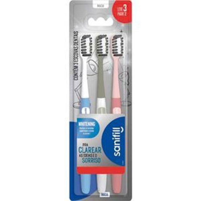 escova de dente sanifill macia whithening 3x2 unidades