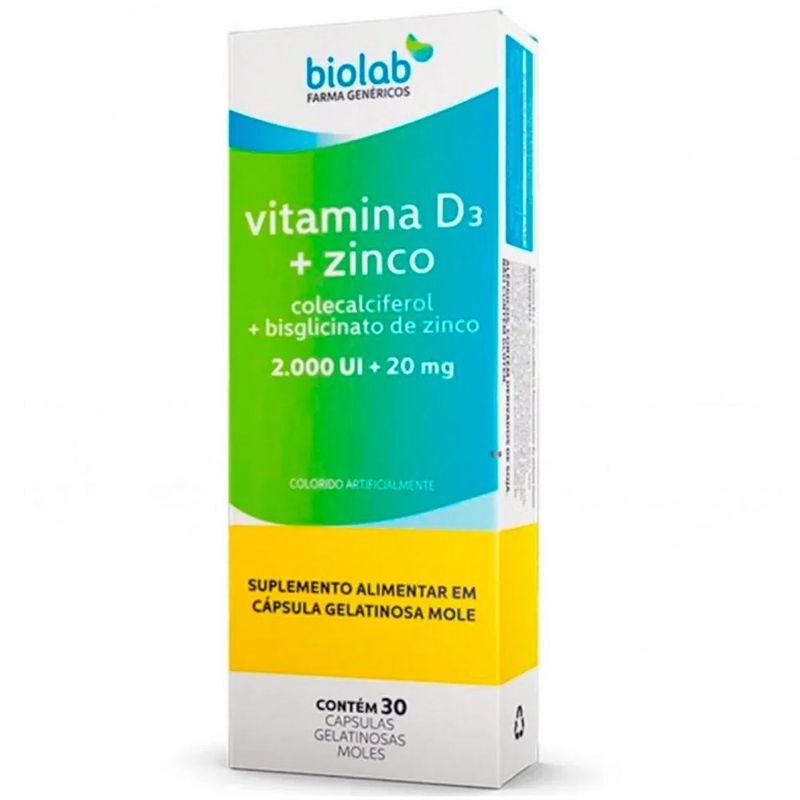 vitamina d 2.000ui + zinco 20mg 30 cápsulas gelatinosas mole biolab