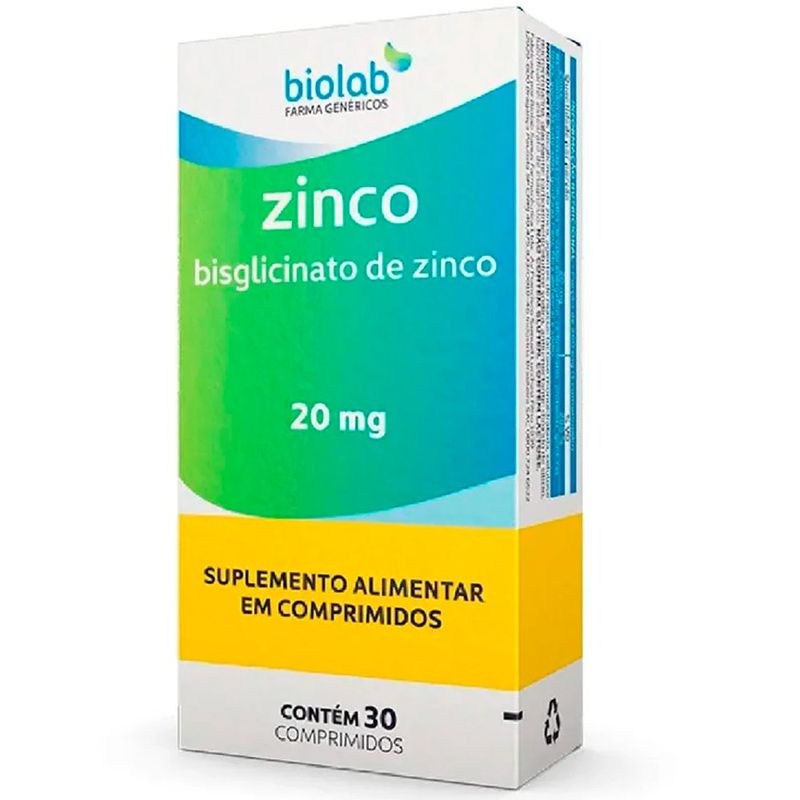 zinco 20mg 30 comprimidos biolab