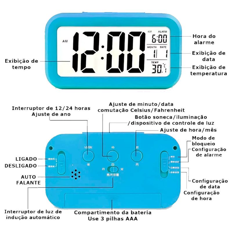 relógio de mesa digital yn clock azul sdksd330 (mp)