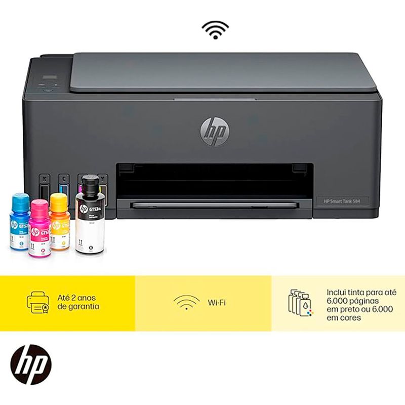impressora multifuncional hp smart tank 584 cinza