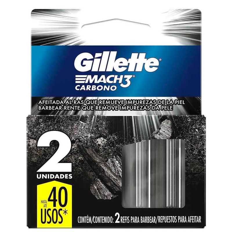 refil para aparelho de barbear gillette mach3 carbono 2 cargas