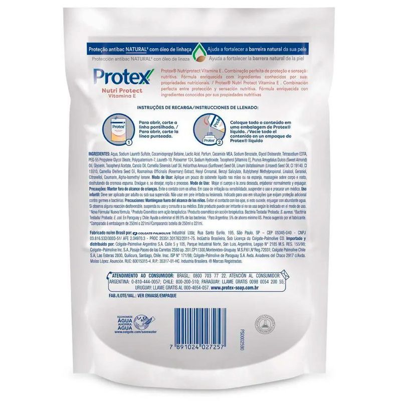 sabonete líquido protex nutri protect vitamina e refil 200ml