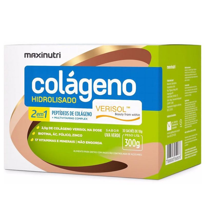 colágeno hidrolisado pó sachê 2 em 1 uva verde 10g