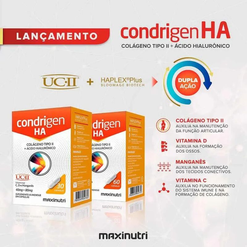 condrigen ha maxinutri colágeno tipo 2 + ácido hialurônico 30 cápsulas