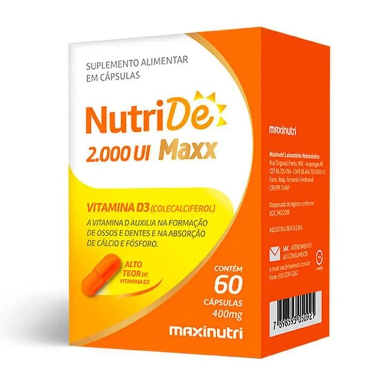 vitamina d nutride maxx maxinutri 2000ui 60 cápsulas