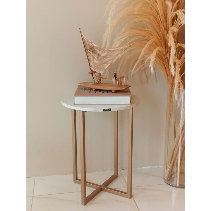 mesa de canto decor quality modulados branco marmorizado base metalom champagne (mp)