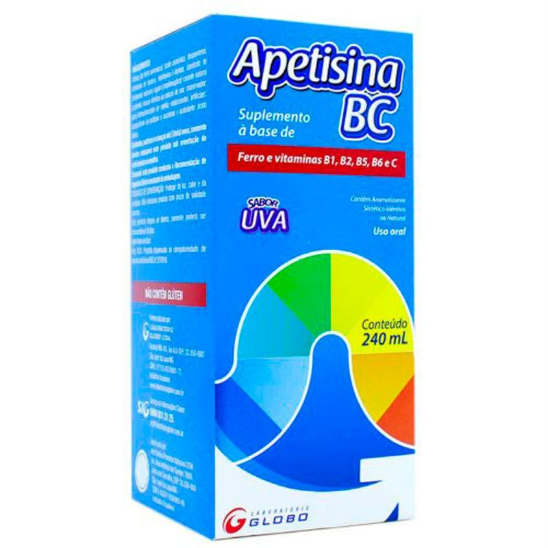 apetisina bc 240ml suplemento alimentar ferro+vitaminas sabor uva globo pharma