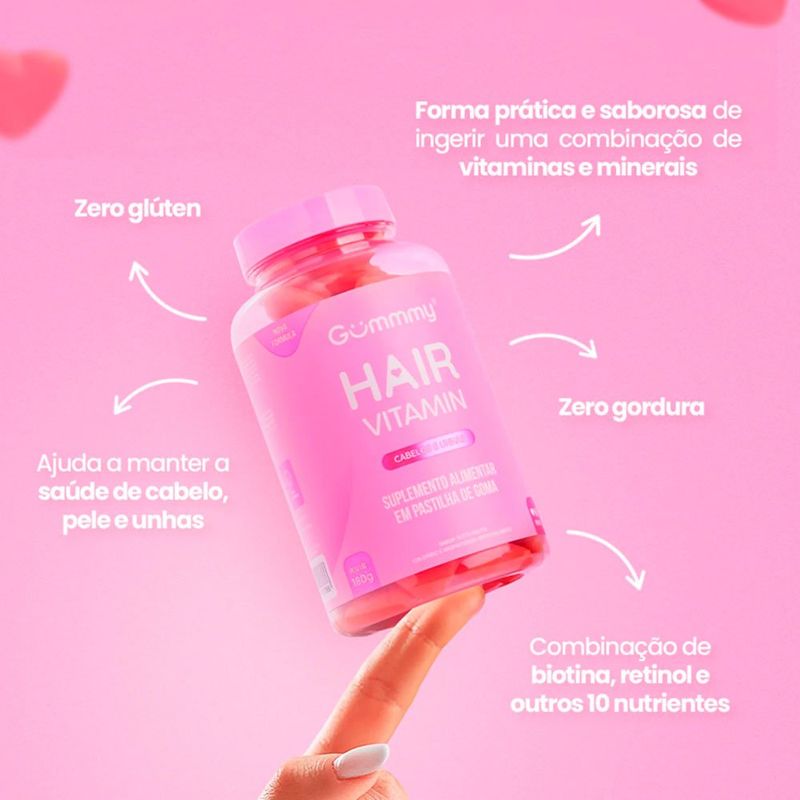 suplemento alimentar gummy hair vitamin tutti-frutti 60 gomas 180g