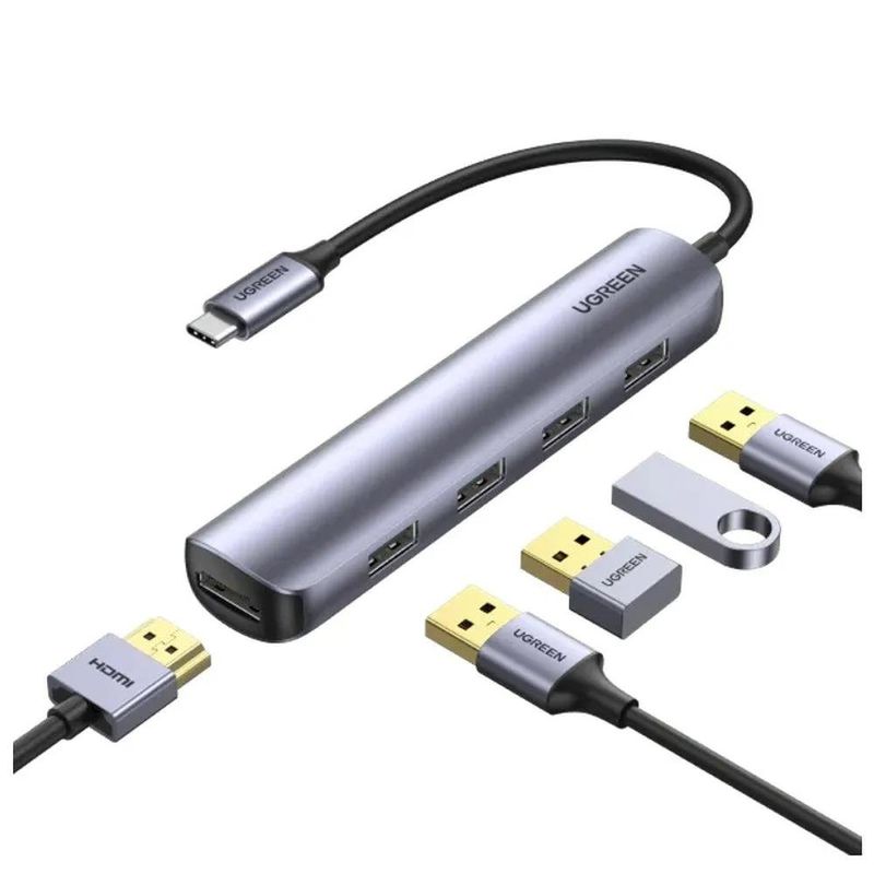adaptador udb-c para hdmi ugreen 3.0 + 4 usb cm417 cinza (mp)