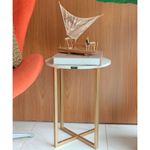 mesa de canto decor quality modulados branco marmorizado base metalom ouro (mp)