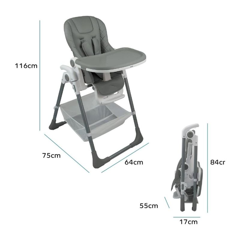 cadeira de alimentação premium baby belle até 18kg cinza ppb9crf009(mp)