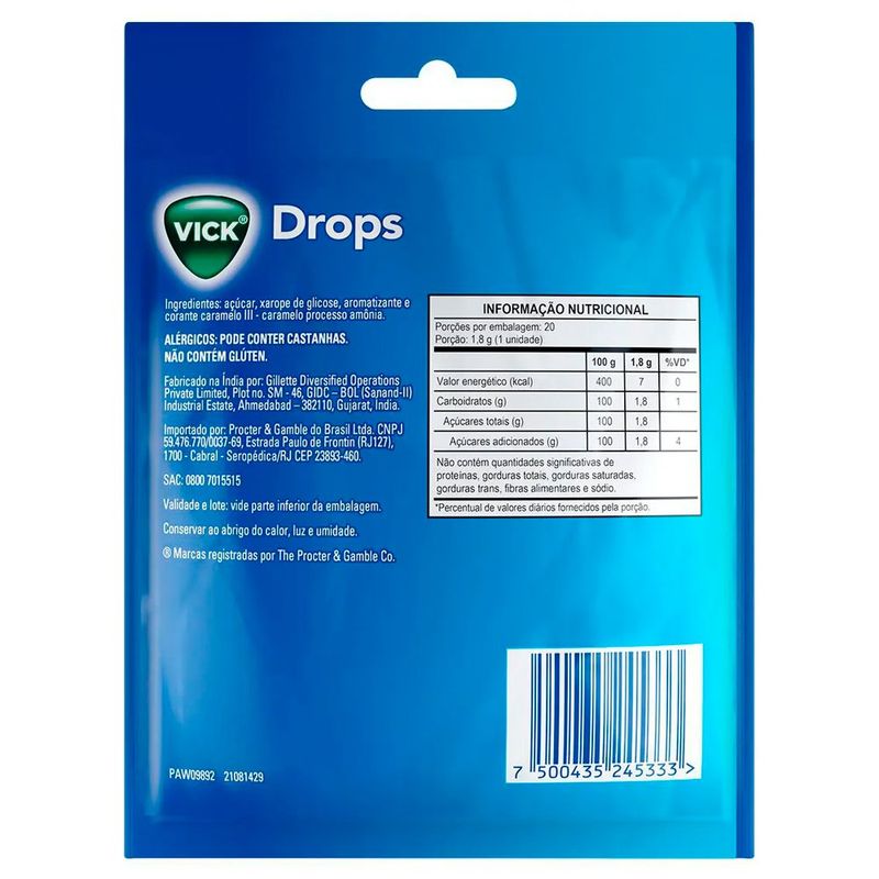 pastilha vick drops gengibre 20 unidades