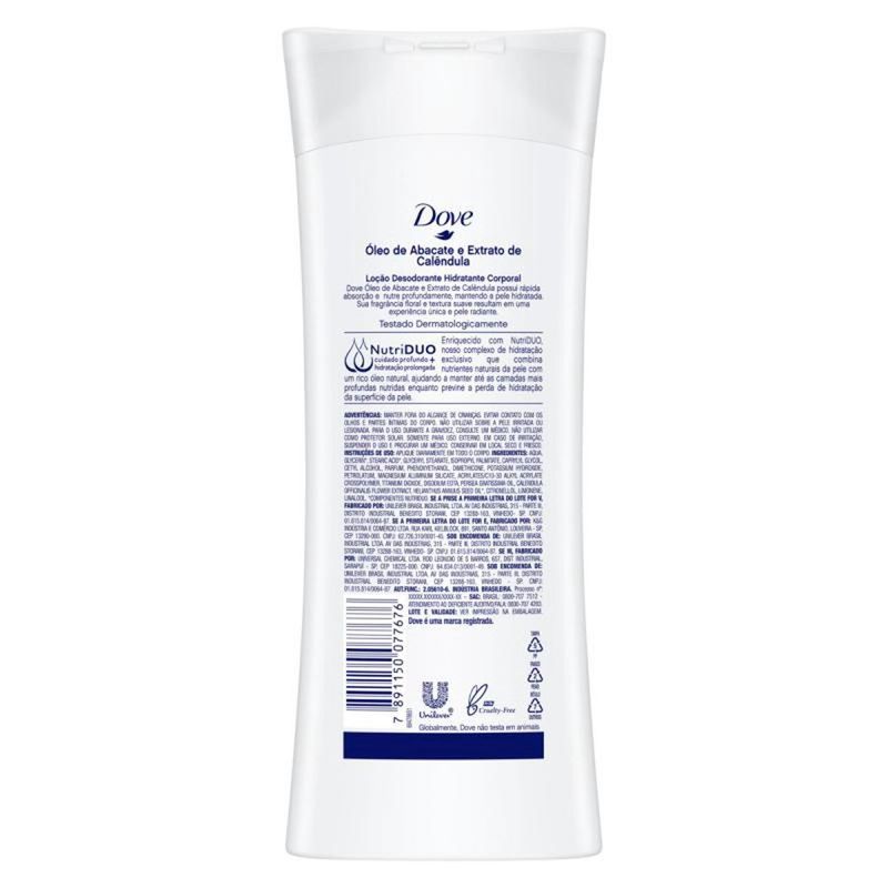 loção hidratante corporal dove óleo de abacate e extrato de calendula 400ml