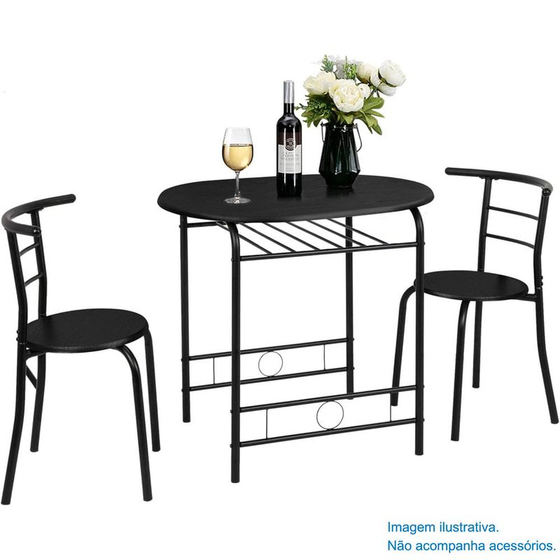 conjunto de jantar vingli 3 peças mesa e 2 cadeiras estrutura de metal preto e natural a-bi
