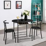 conjunto de jantar vingli 3 peças mesa e 2 cadeiras estrutura de metal preto e natural a-bi
