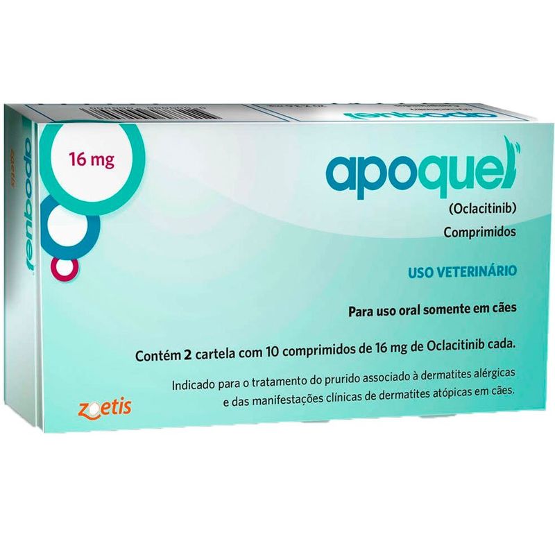 apoquel zoetis anticoceira para cães 2 cartelas com 10 comprimidos de 16mg (mp)