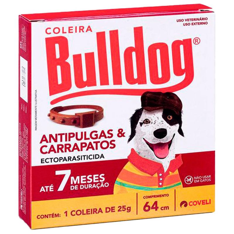 coleira antipulgas e carrapatos para cães e gatos coveli bulldog 64cm 7 meses (mp)