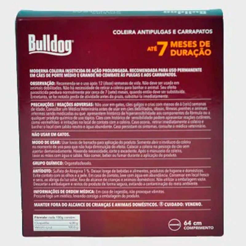 coleira antipulgas e carrapatos para cães e gatos coveli bulldog 64cm 7 meses (mp)