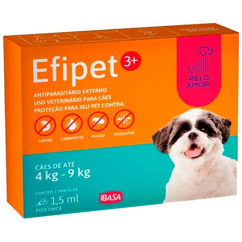 antipulgas e carrapatos para cães ibasa 3+ 1,5ml 4 a 9kg dose única (mp)