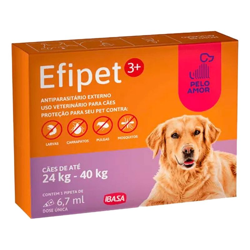 antipulgas e carrapatos para cães ibasa 3+ 6,7ml 24 a 40kg dose única (mp)