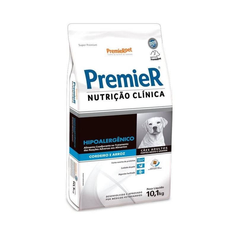 ração para cães premier nutrição clínica hipoalergênico raças médias e grandes cordeiro 10,1kg (mp)