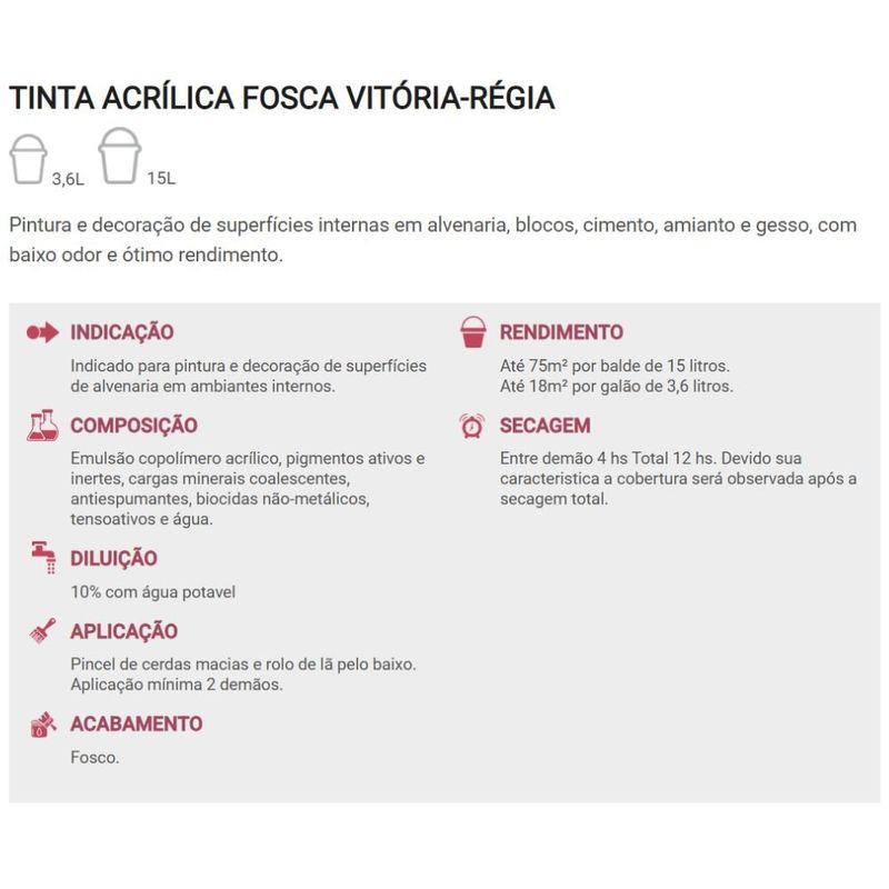 tinta acrílica econômica fosco vitória régia 3,6l vl216 pitaya (mp)