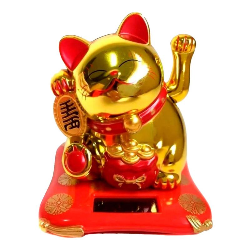 adorno gato da sorte manekineko watts 10,5cm solar dourado (mp)