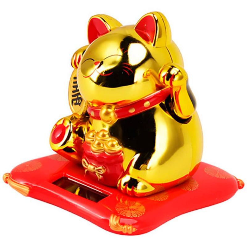 adorno gato da sorte manekineko watts 10,5cm solar dourado (mp)
