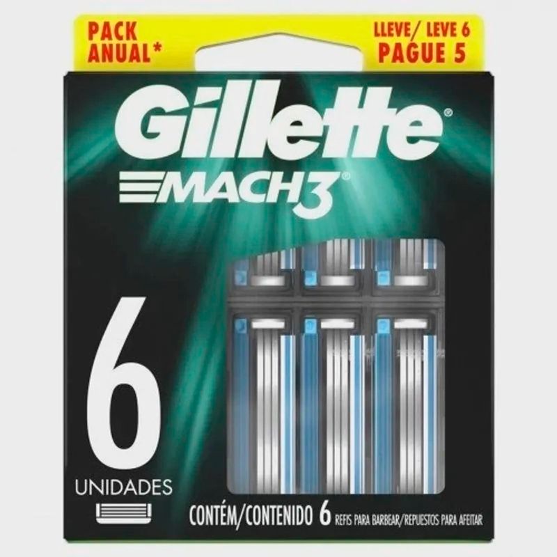 refil de lâminas gillette mach3 regular 6 unidades