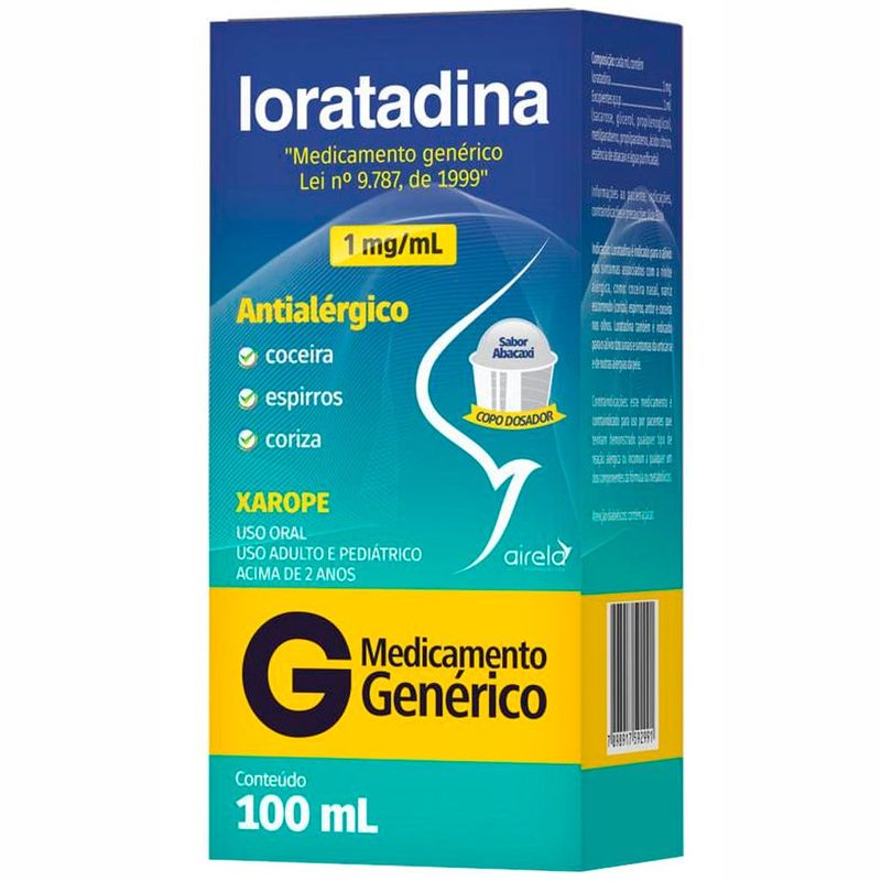 loratadina 1mg/ml 100ml xarope cloridrato de fexofenadina sabor abacaxi airela