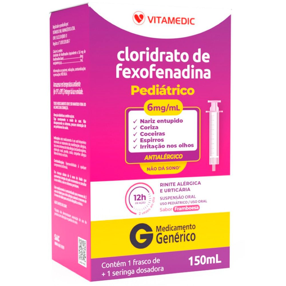 Cloridrato de Fexofenadina 6mg/ml 150ml Suspensão Oral Vitamedic