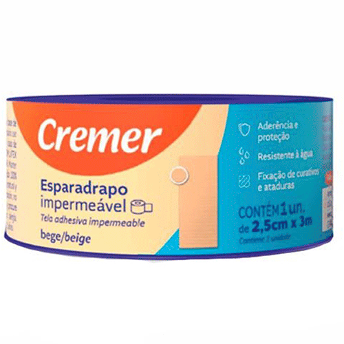 Esparadrapo Cremer Impermeável 2,5cmx3m Bege 1 Unidade