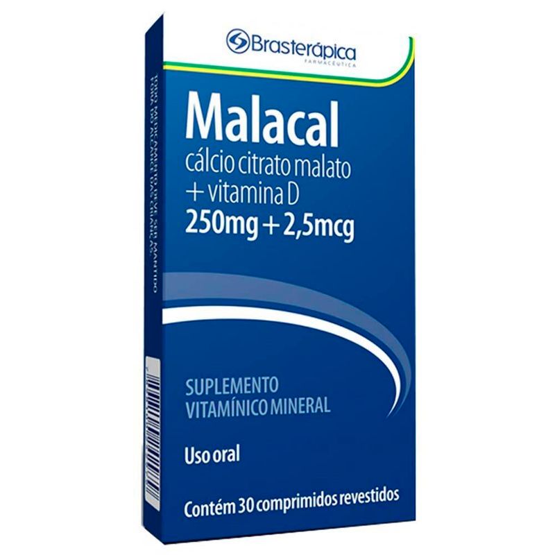 malacal 250mg + 2,5mcg 30 comprimidos revestidos cálcio citrato malato + vitamina d brasterápica