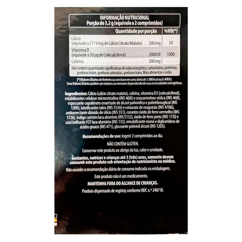 malacal sport cálcio citrato malato 250mg vitamina d3 1.000ui cafeína 100mg 30 comprimidos revestidos brasterápica