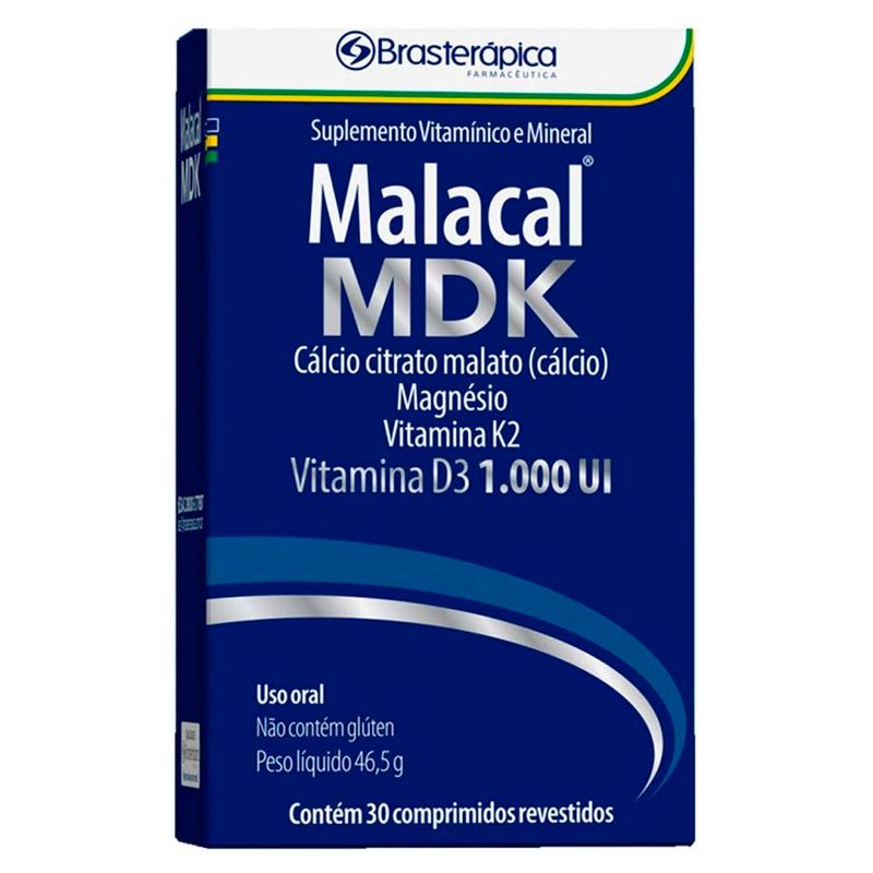 malacal mdk cálcio citrato malato magnésio vitamina k2 d3 1.000ui 30 comprimidos revestidos brasterápica