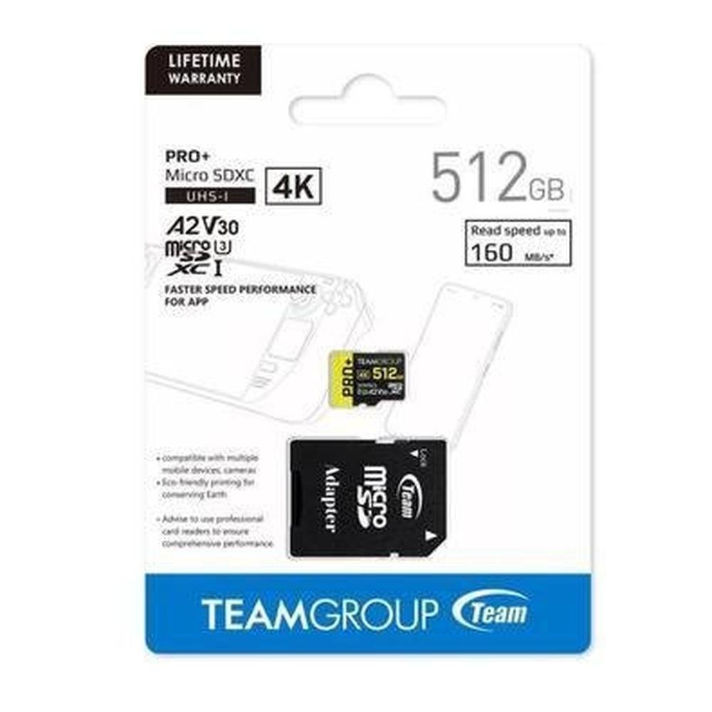 Cartão de Memória Micro SDXC Gaming 512GB Pro+ UHS-I U3 A2 V30 - Team Group