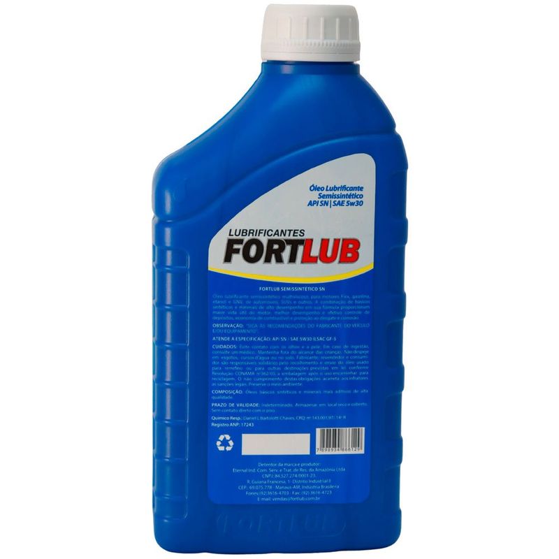 óleo lubrificante fortlub 5w30 sn semissintético 1 litro (mp)