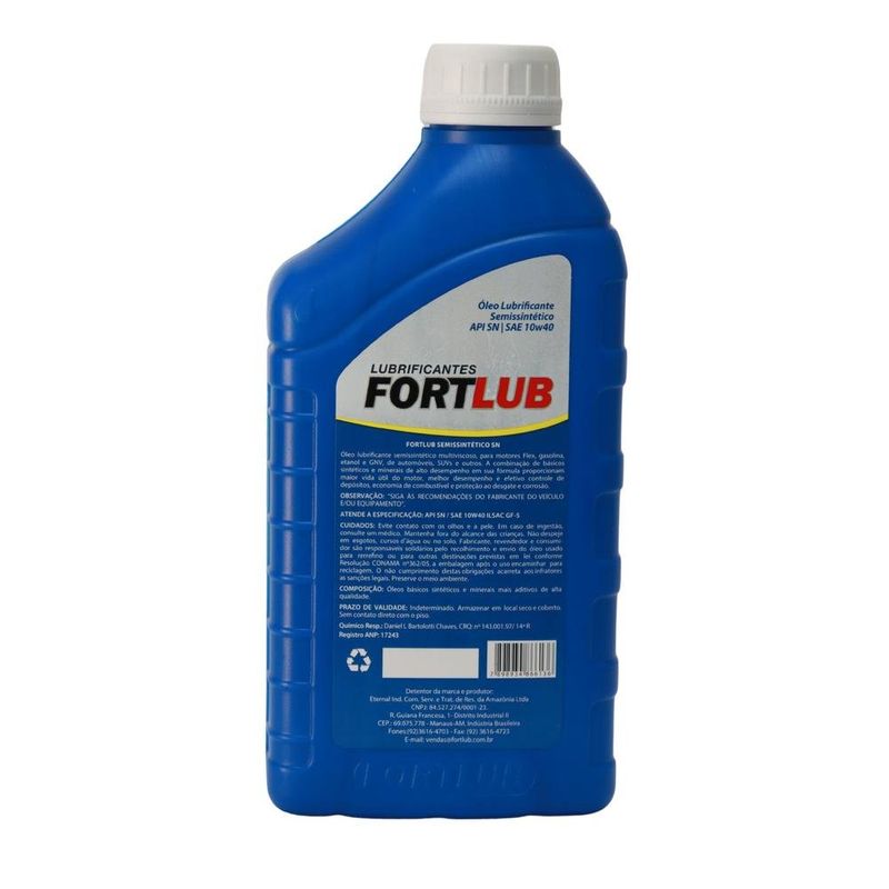 óleo lubrificante fortlub 10w40 sn semissintético 1 litro (mp)