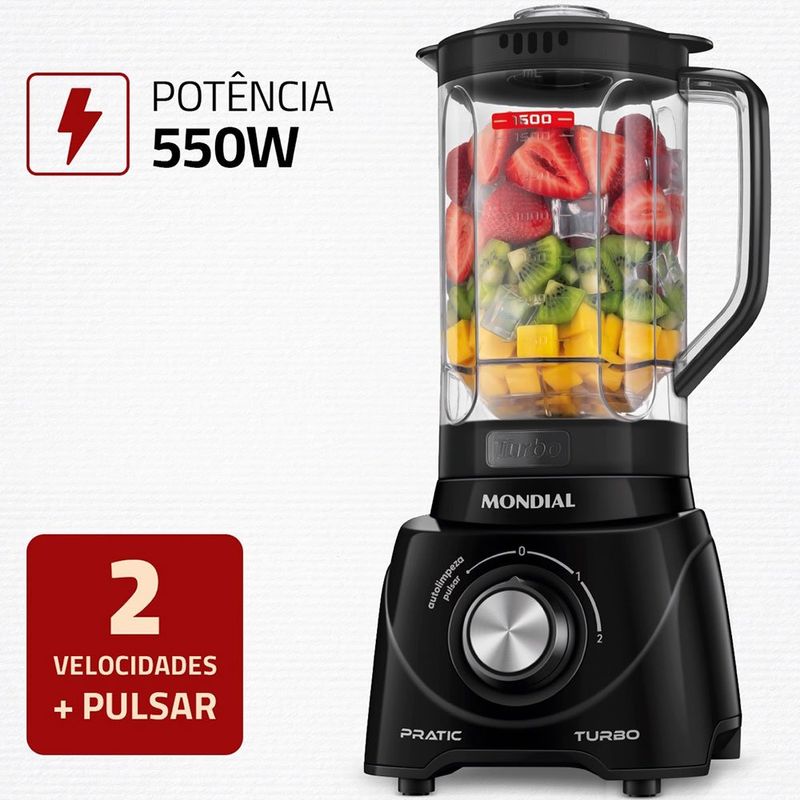 liquidificador mondial 2,2 litros 550w 127v preto l-98-b
